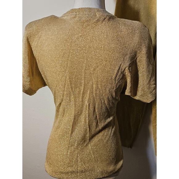 VTG 90’S THE ICING Womens 2 pc set Top Rayon Gold Shimmer Knit Leggings Small - Picture 5 of 10